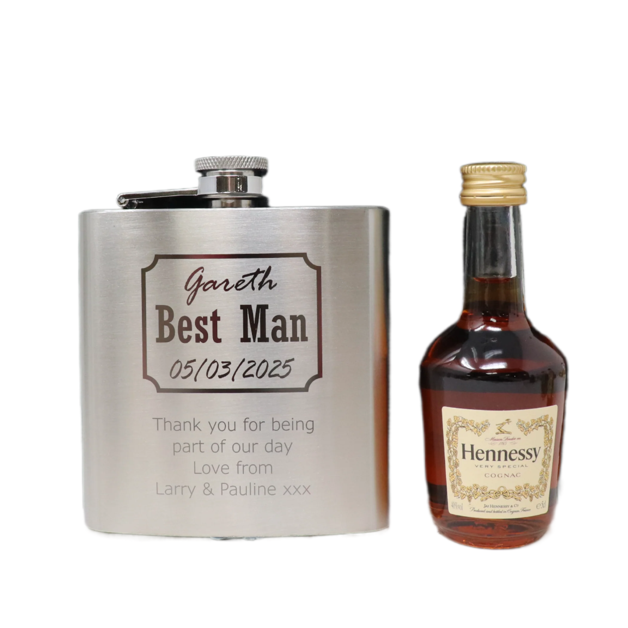 Personalised Silver Best Man Wedding Hip Flask & Miniature Alcohol Gift Set - Image 14