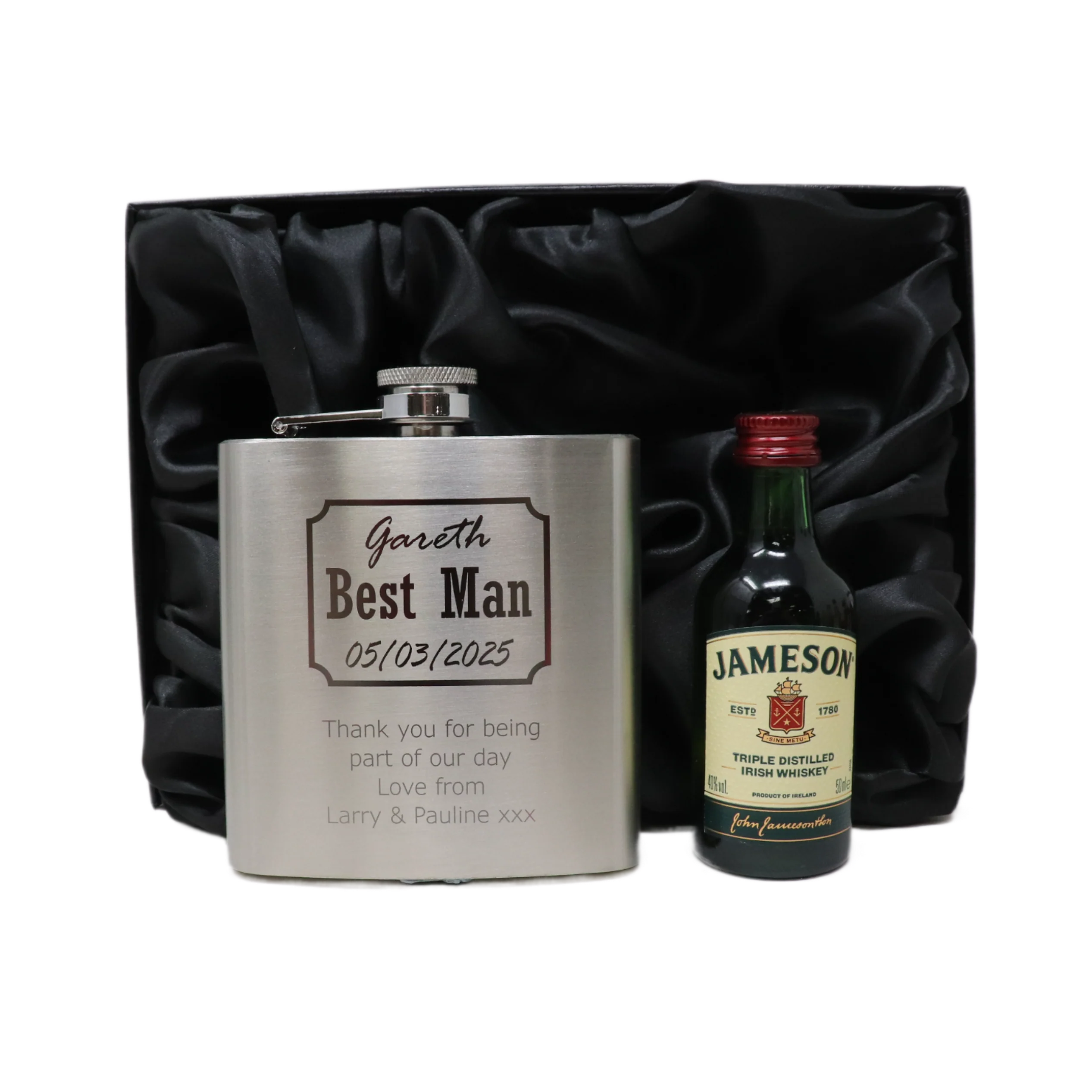 Personalised Silver Best Man Wedding Hip Flask & Miniature Alcohol Gift Set - Image 20