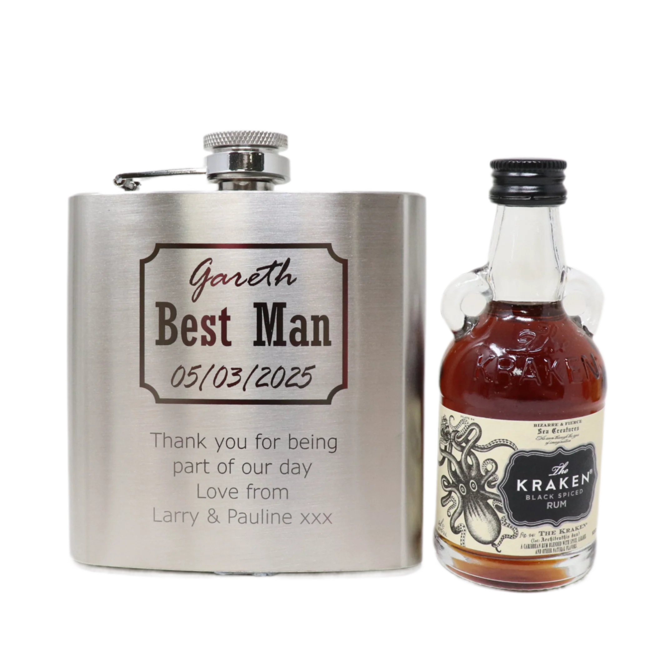Personalised Silver Best Man Wedding Hip Flask & Miniature Alcohol Gift Set - Image 21