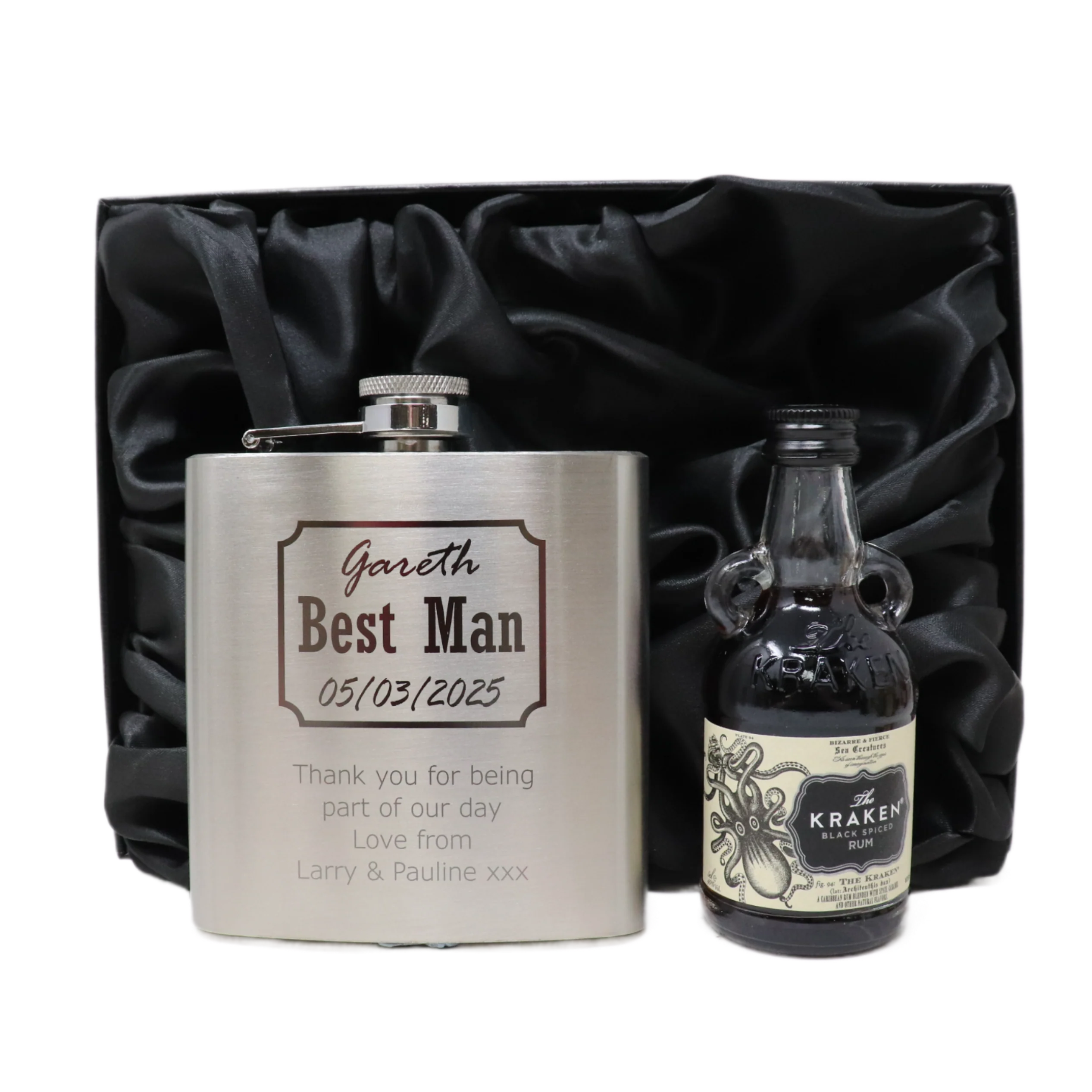 Personalised Silver Best Man Wedding Hip Flask & Miniature Alcohol Gift Set - Image 22