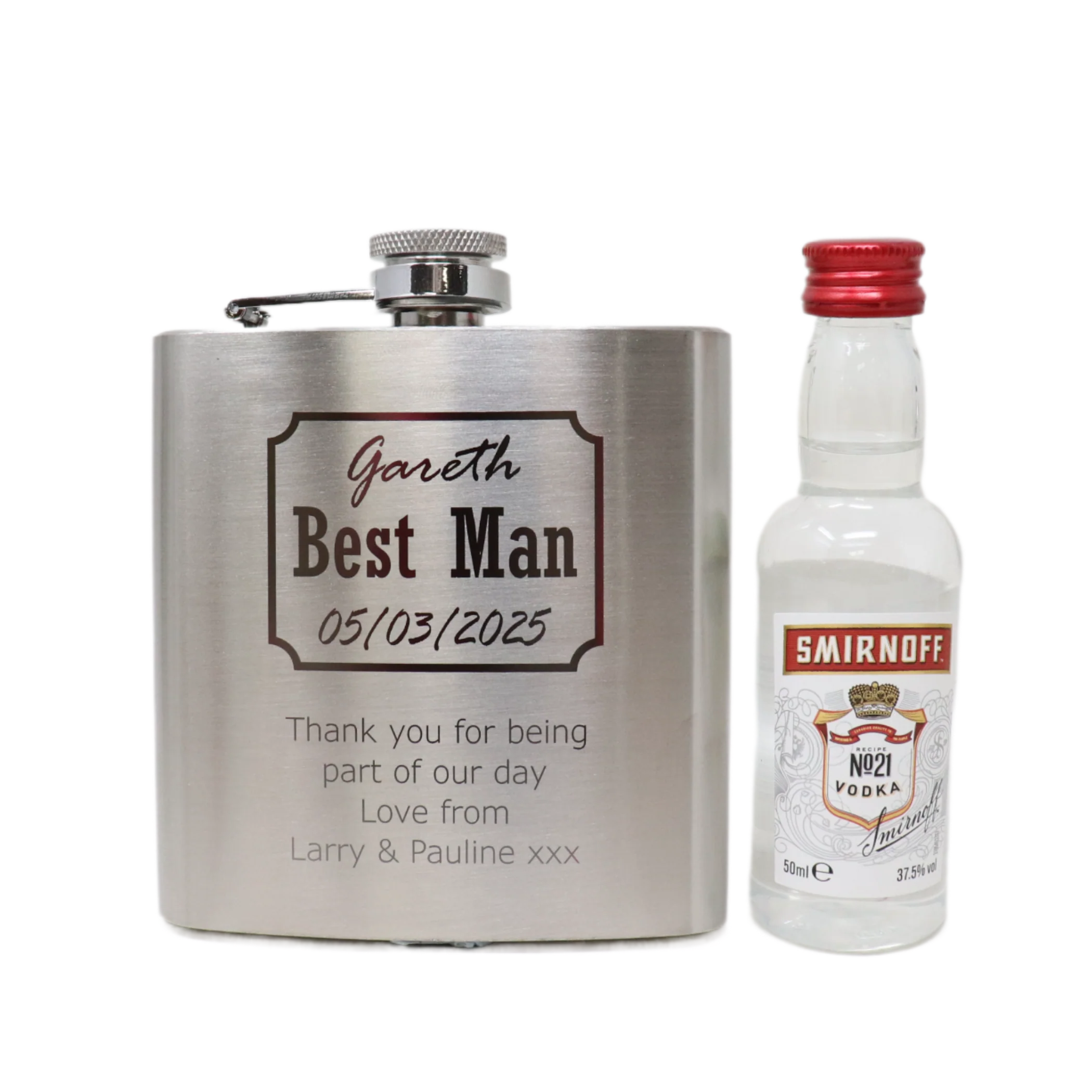 Personalised Silver Best Man Wedding Hip Flask & Miniature Alcohol Gift Set - Image 23