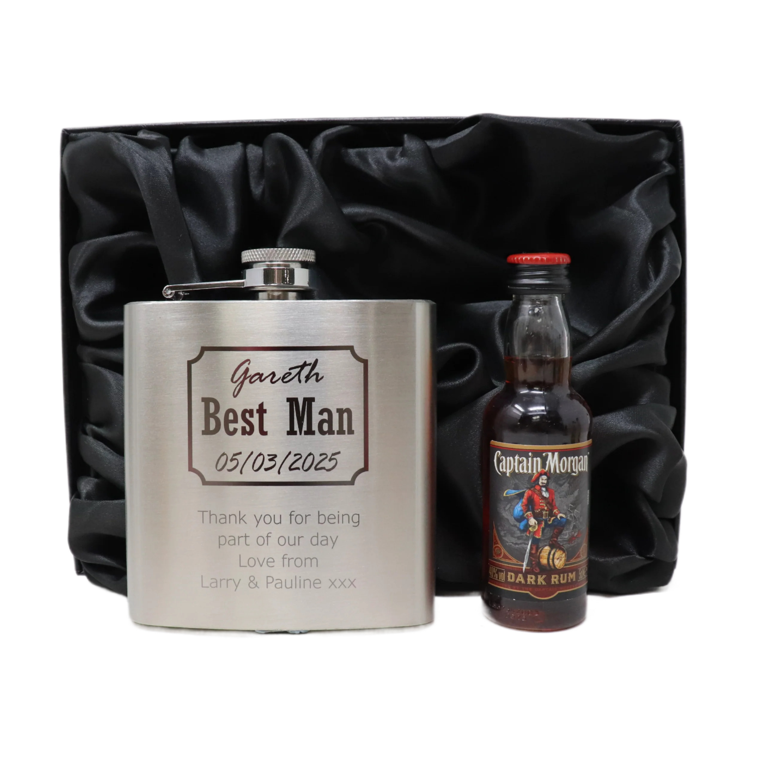 Personalised Silver Best Man Wedding Hip Flask & Miniature Alcohol Gift Set - Image 3