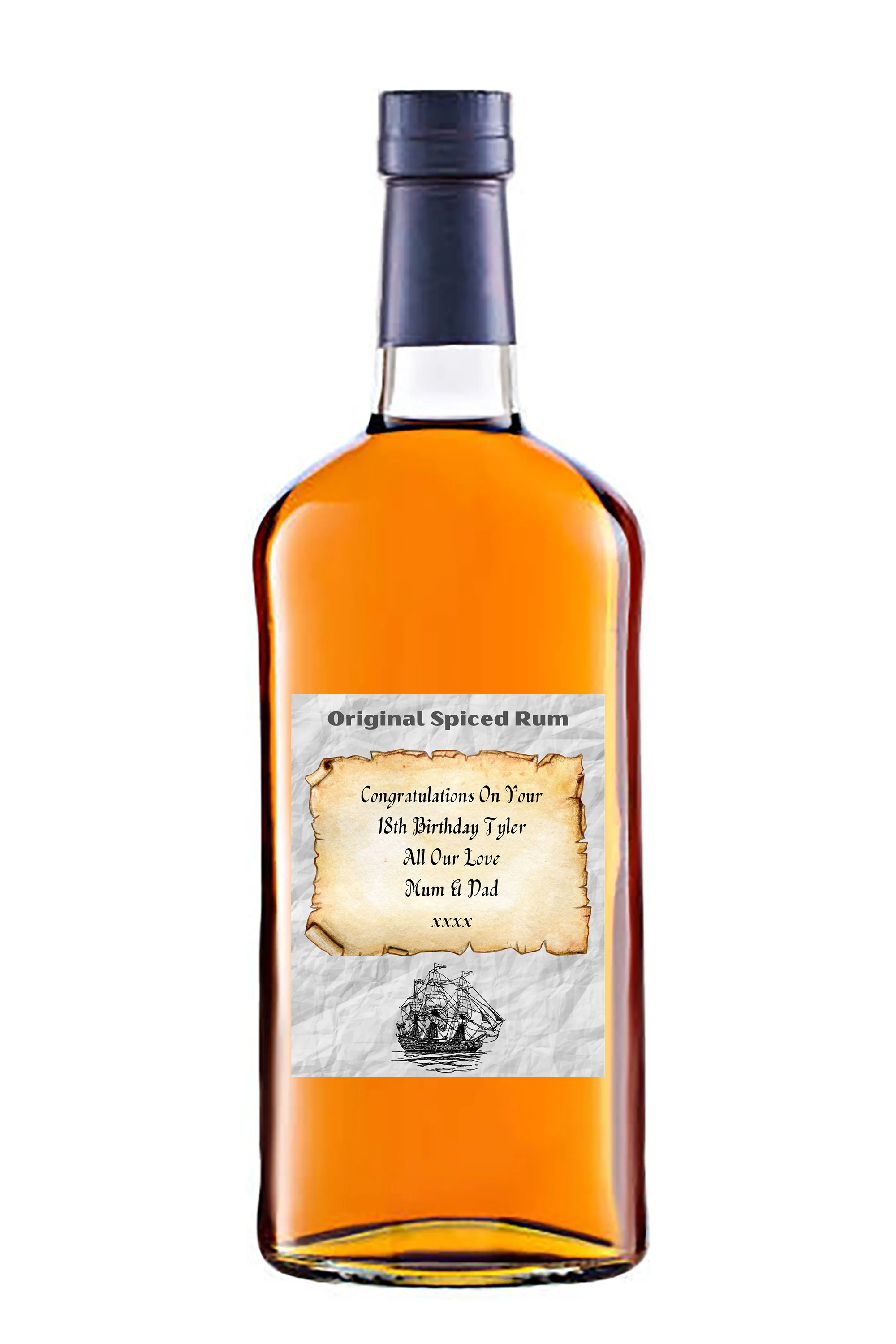 Personalised Spiced Rum Bottle Label - Pirate Ship Design - Image 2