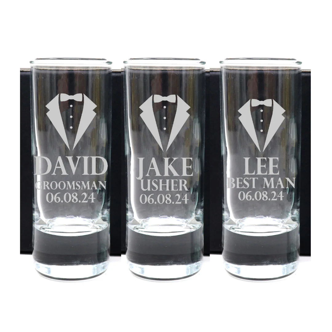 Personalised Tall Shot Glasses - Best Man Wedding Design