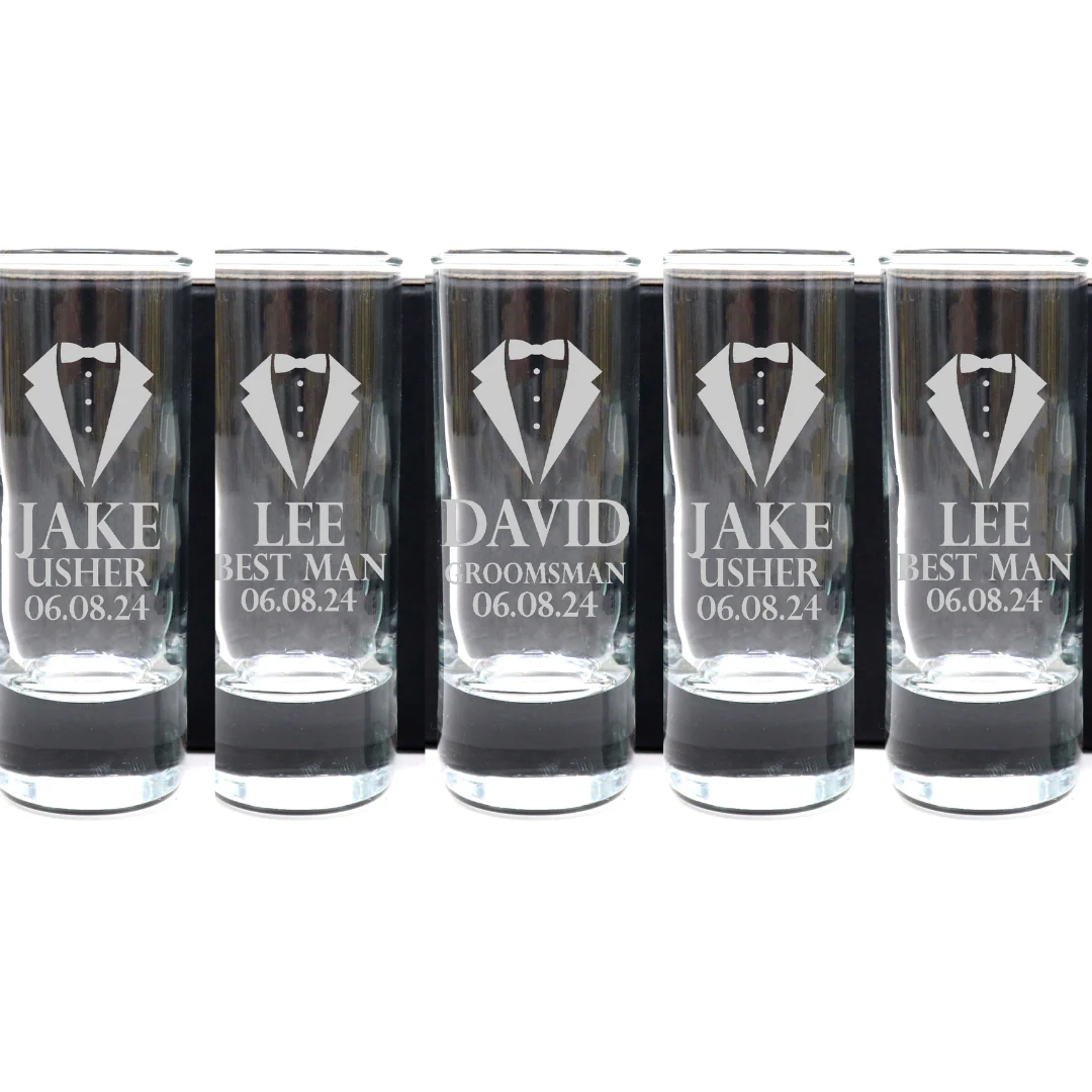 Personalised Tall Shot Glasses - Best Man Wedding Design - Image 2