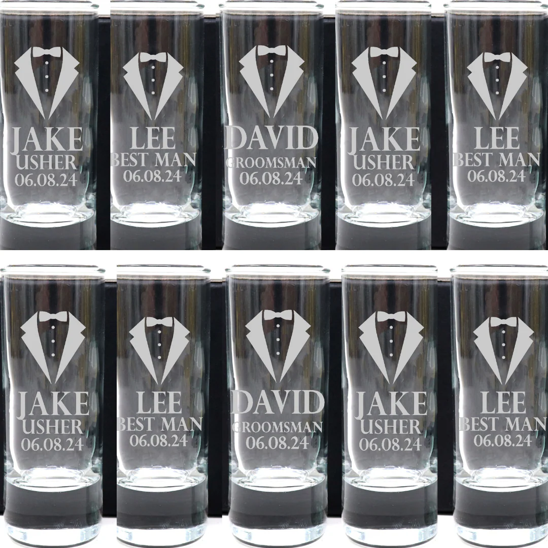 Personalised Tall Shot Glasses - Best Man Wedding Design - Image 4