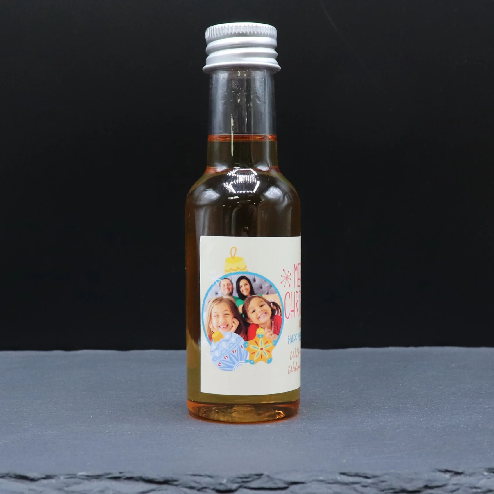 Personalised Tall Shot Glass & Christmas Photo Design Miniature Bottle of Alcohol - Image 2