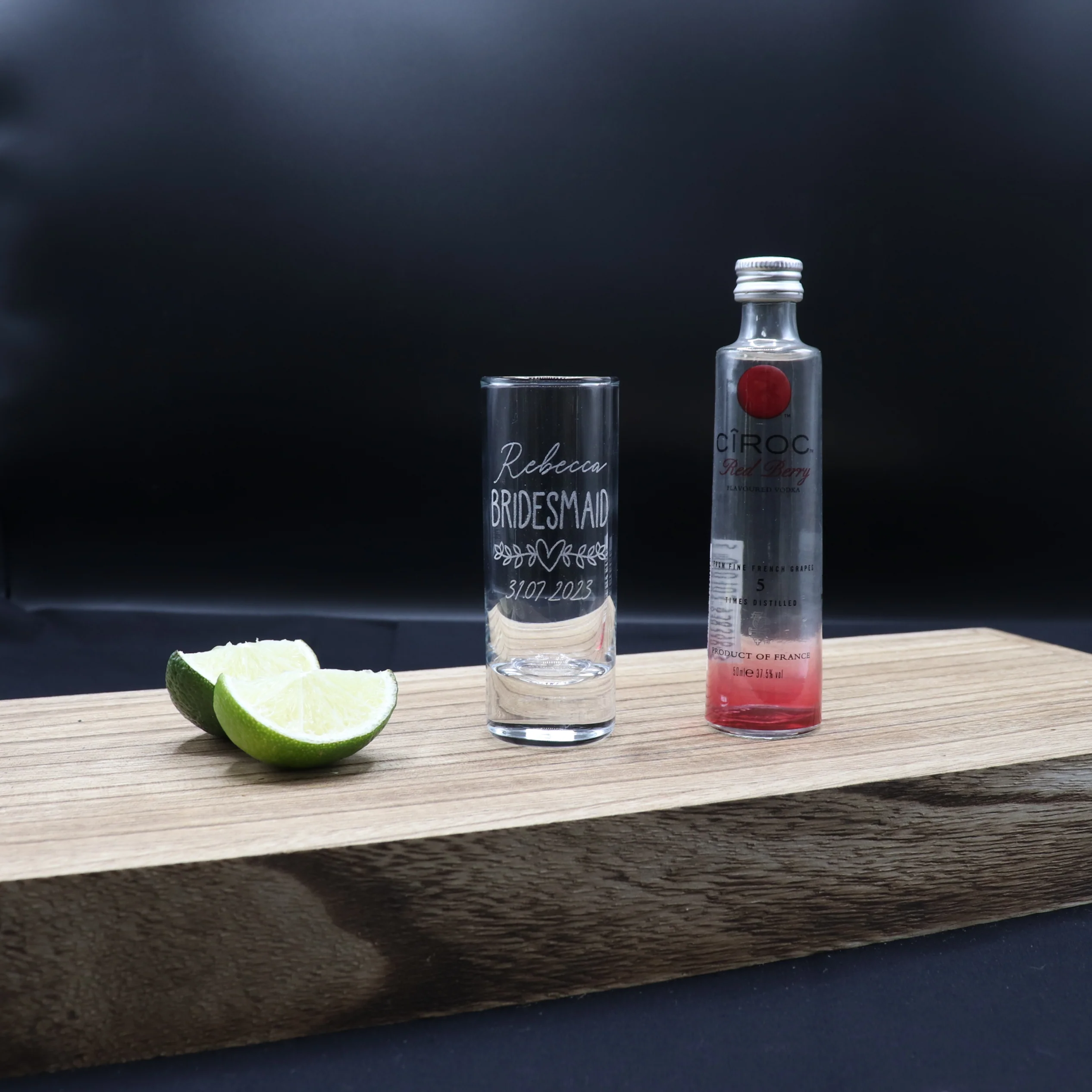 Personalised Tall Shot Glass & Miniature - Bridesmaid Wedding Design - Image 2