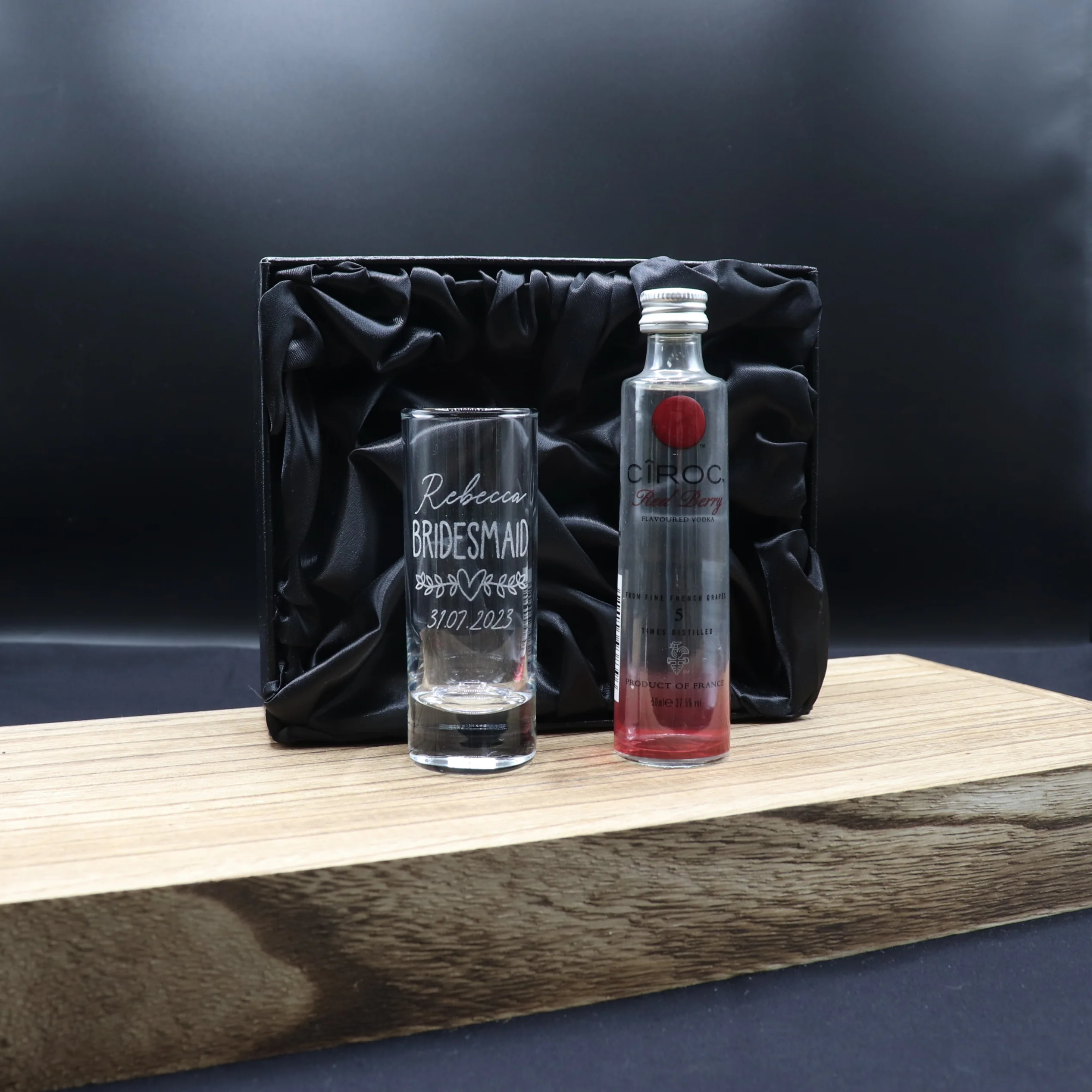 Personalised Tall Shot Glass & Miniature - Bridesmaid Wedding Design - Image 3