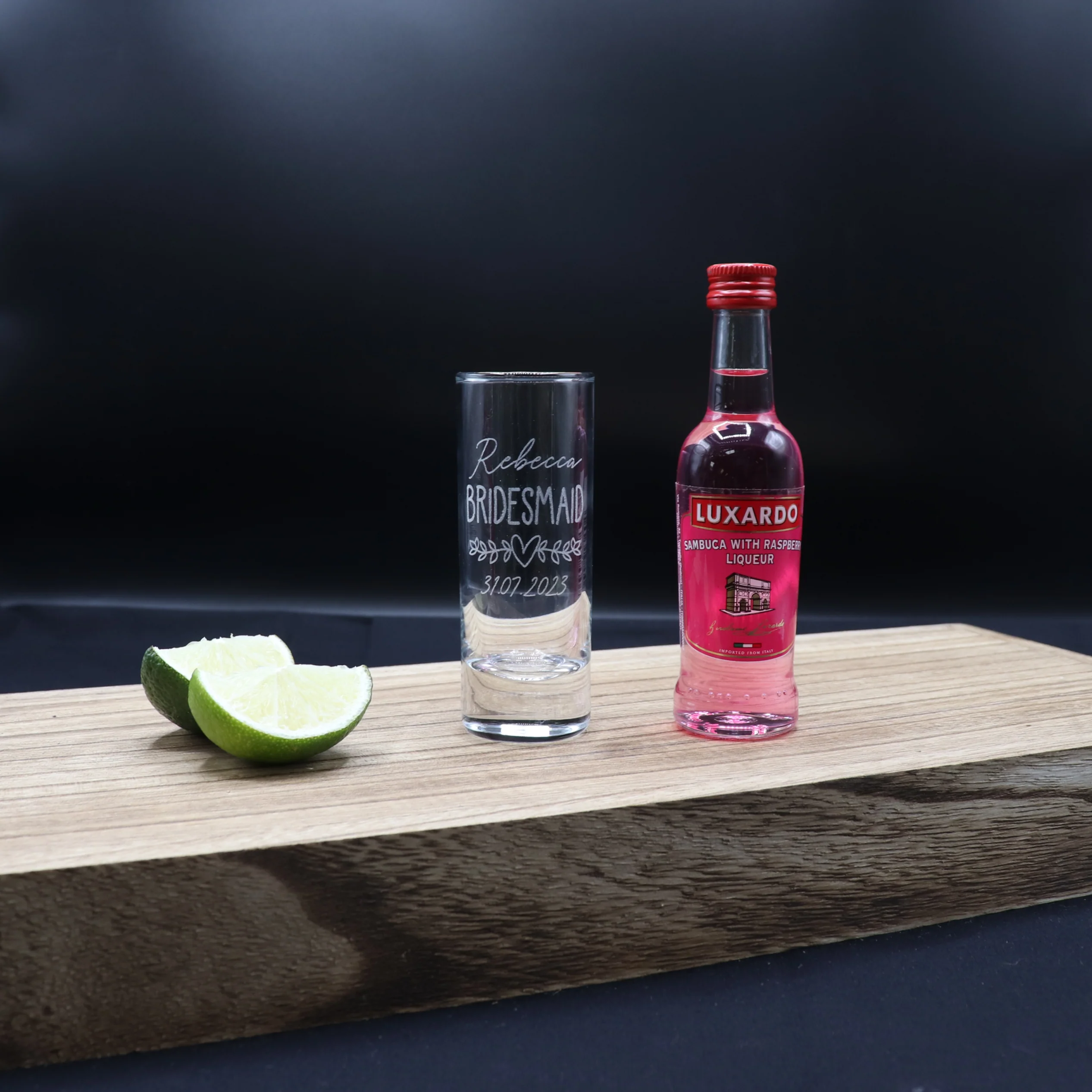 Personalised Tall Shot Glass & Miniature - Bridesmaid Wedding Design - Image 4