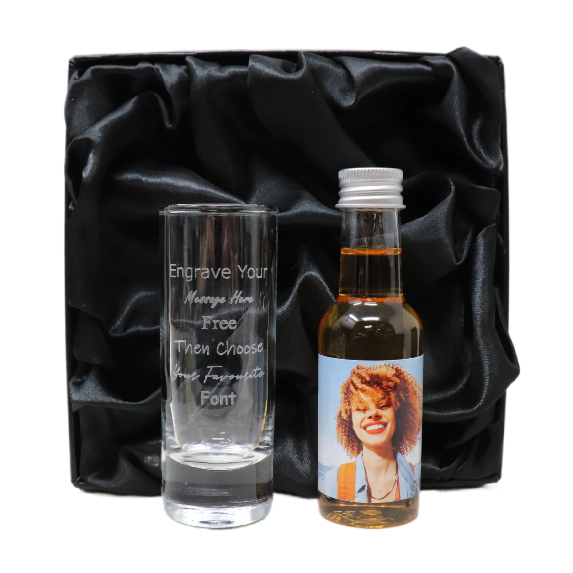 Personalised Tall Shot Glass & Photo Design Miniature Bottle of Scotch Whisky - Image 2