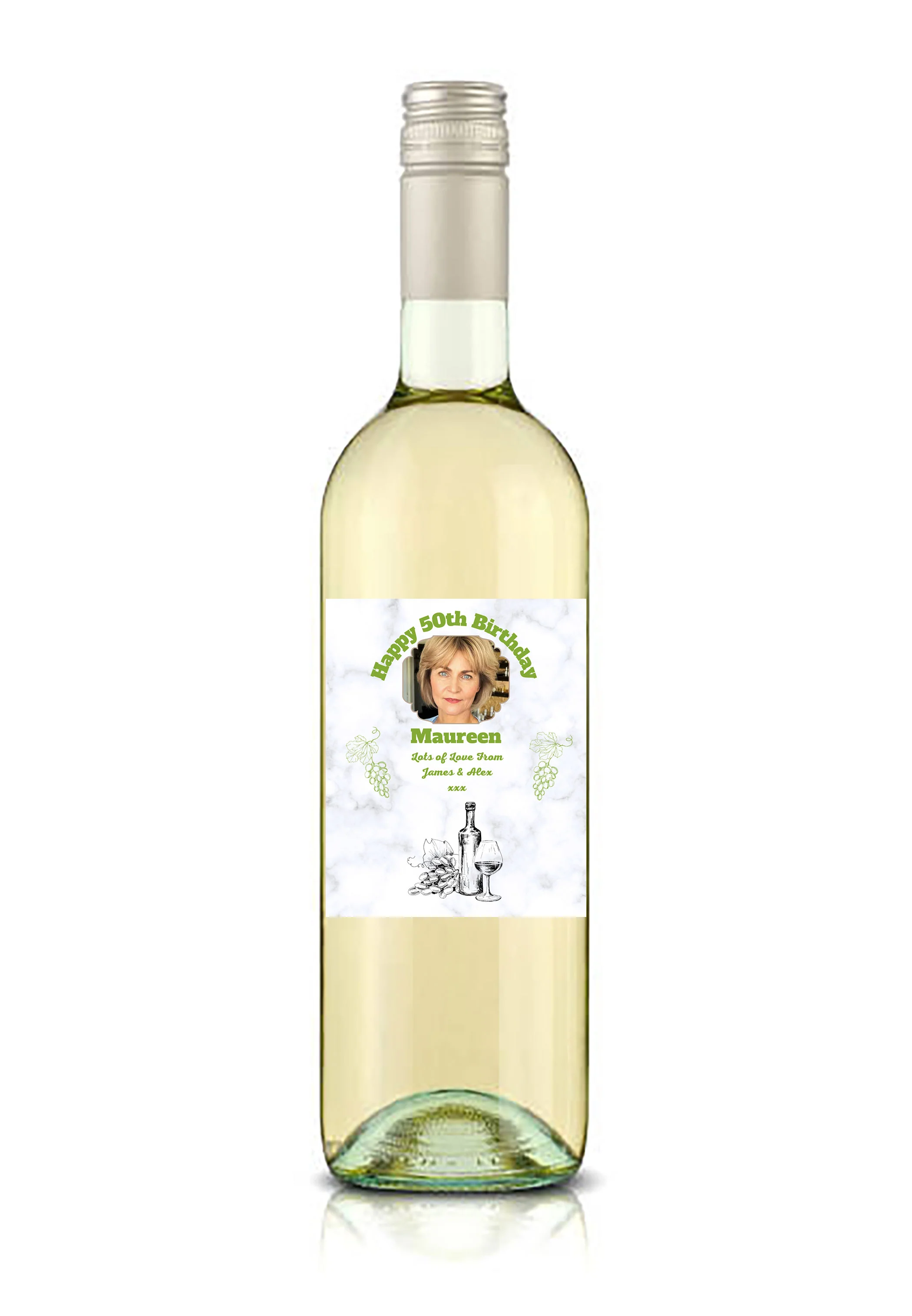 Personalised White Wine Bottle Label - Photo Design - Image 3