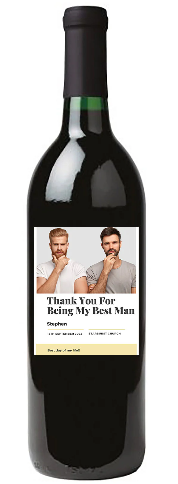Personalised Wine Bottle Label - Best Man Photo Design - Image 3