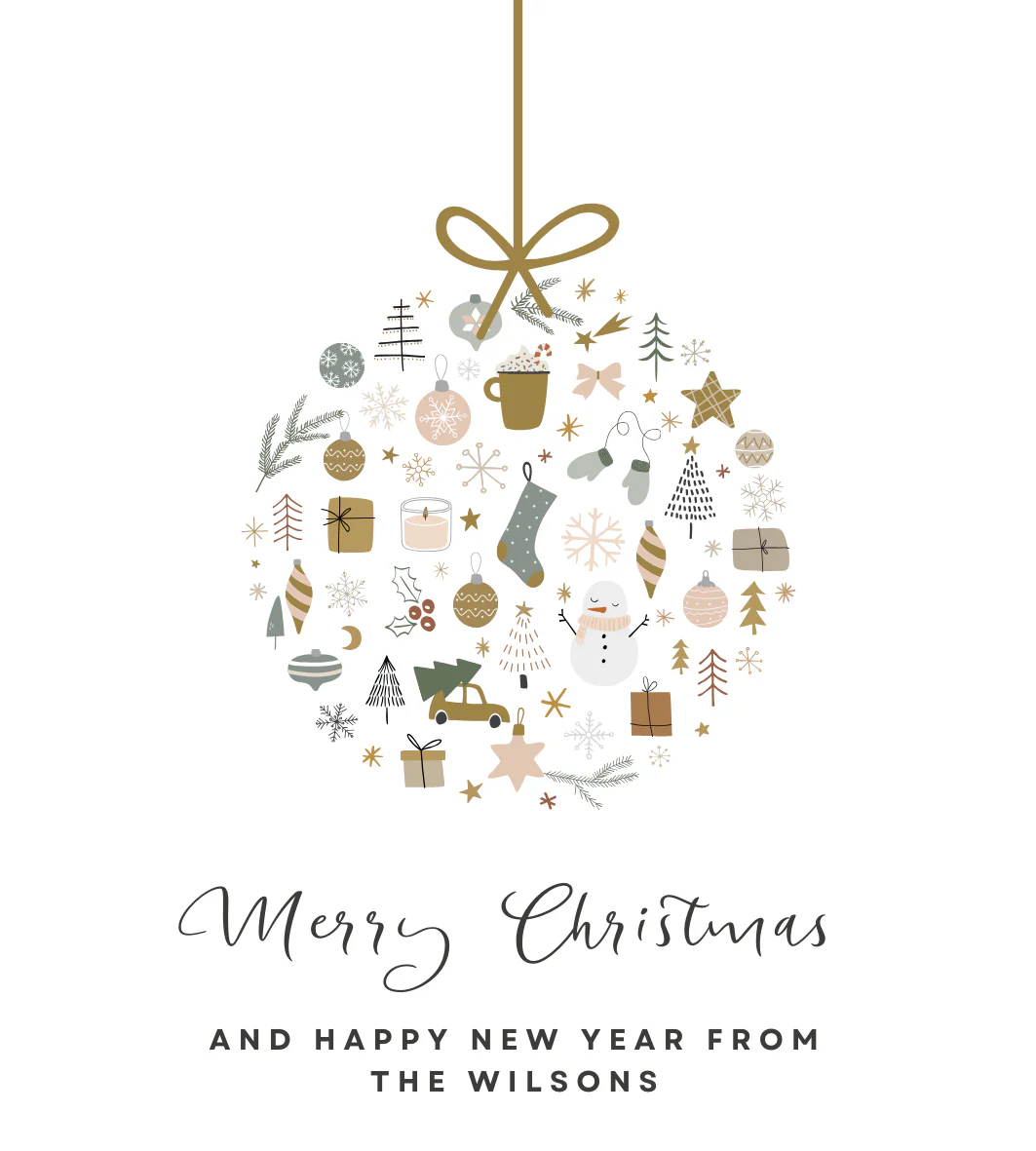 Personalised Wine Bottle Label - Christmas Bauble Scene Design - Image 2