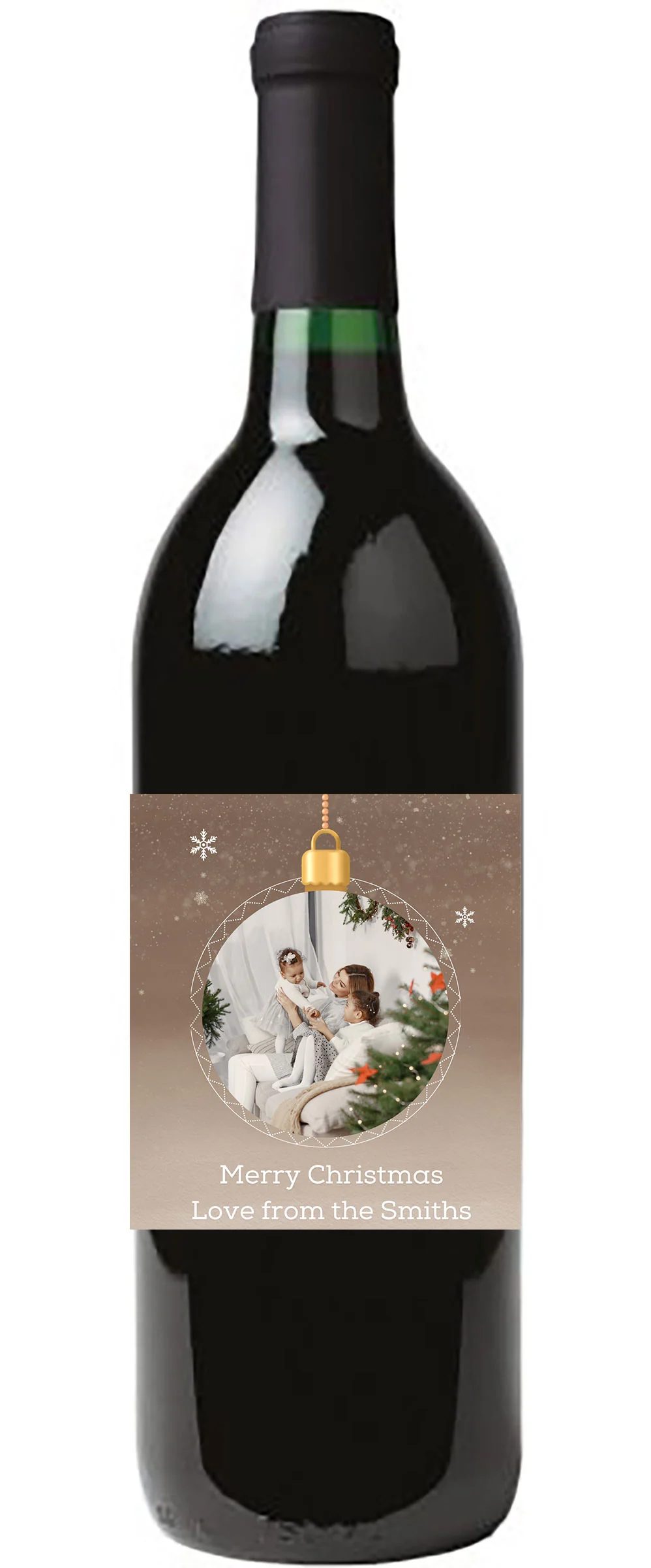 Personalised Wine Bottle Label - Christmas Bauble Photo Design - Image 3