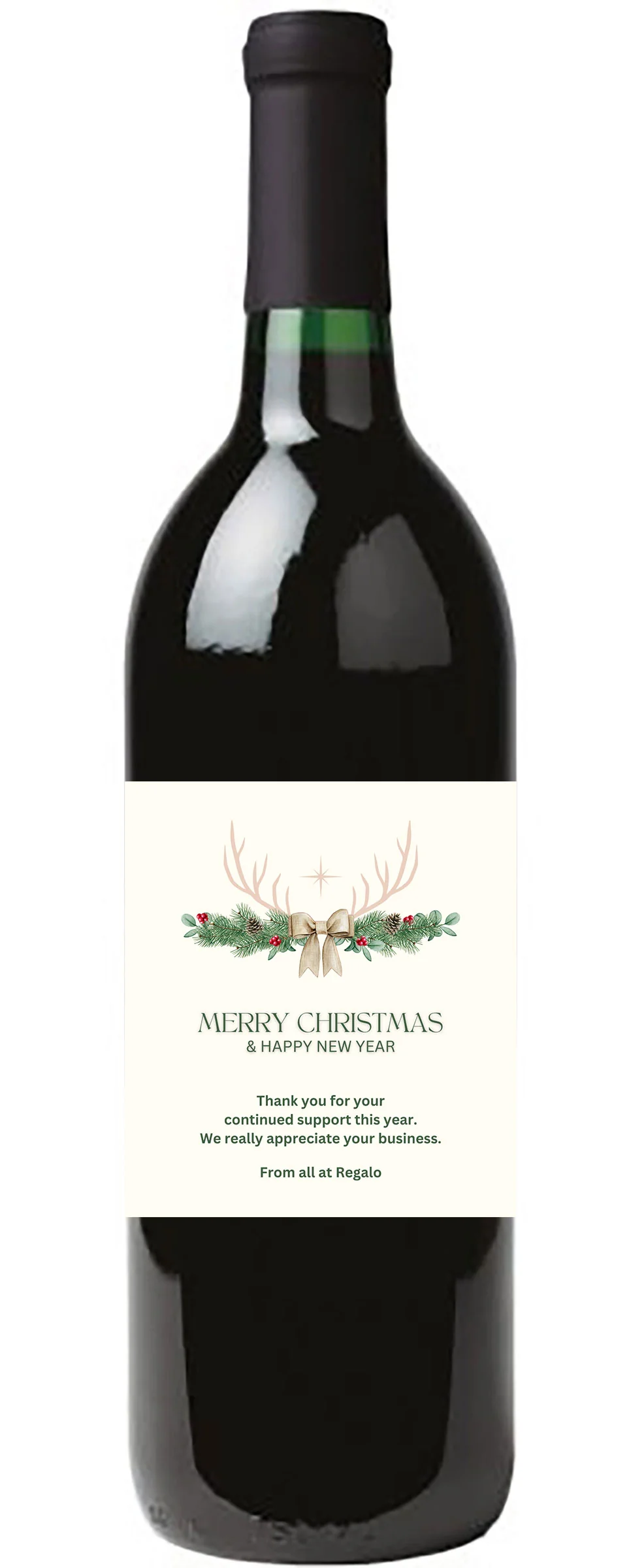 Personalised Wine Bottle Label - Christmas Reindeer Antler Design - Image 3