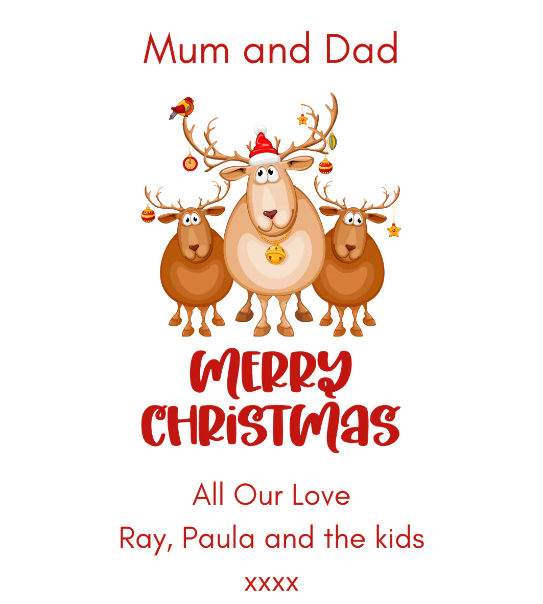 Personalised Wine Bottle Label - Christmas Cute Reindeer Design - Image 2