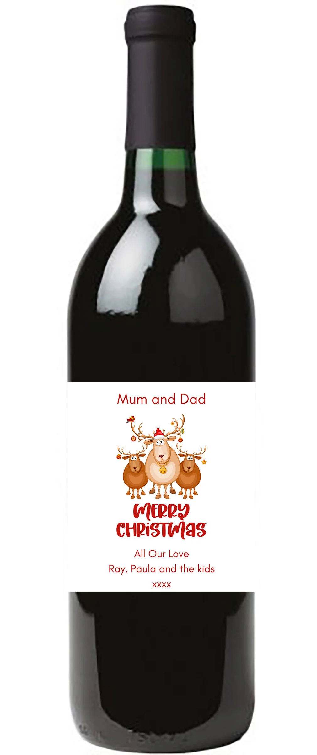 Personalised Wine Bottle Label - Christmas Cute Reindeer Design - Image 3