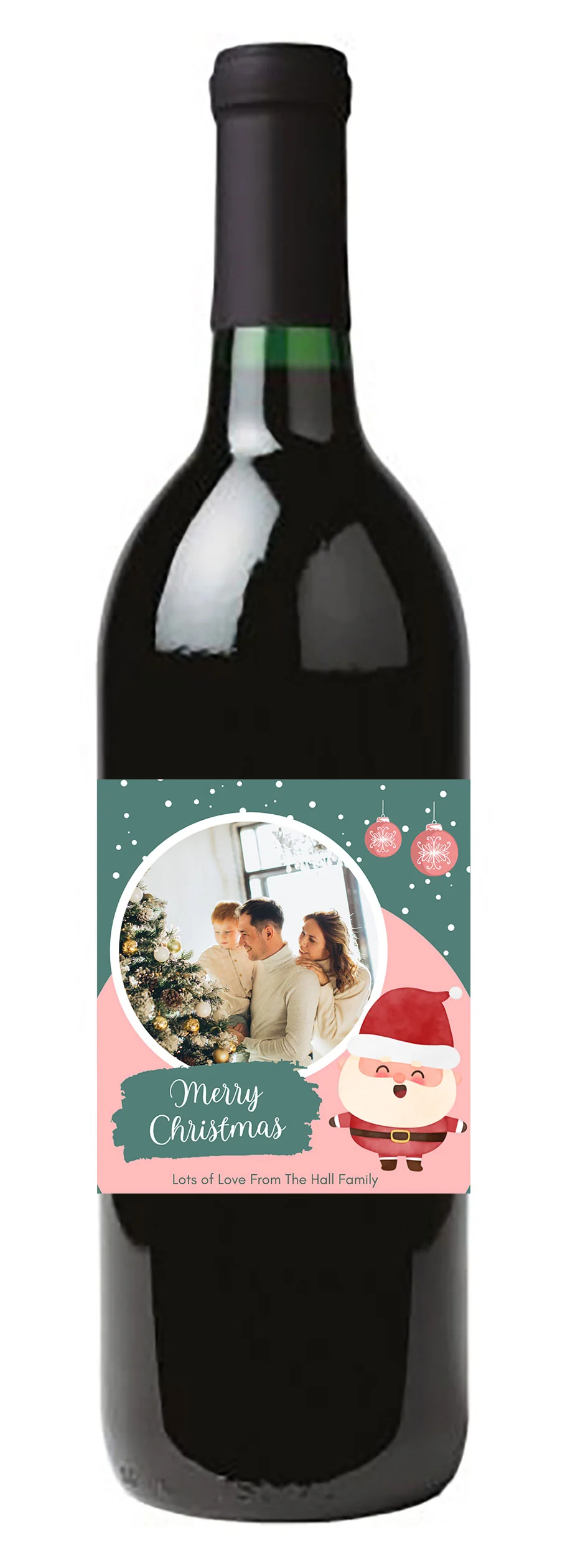Personalised Wine Bottle Label - Christmas Santa Photo Design - Image 2