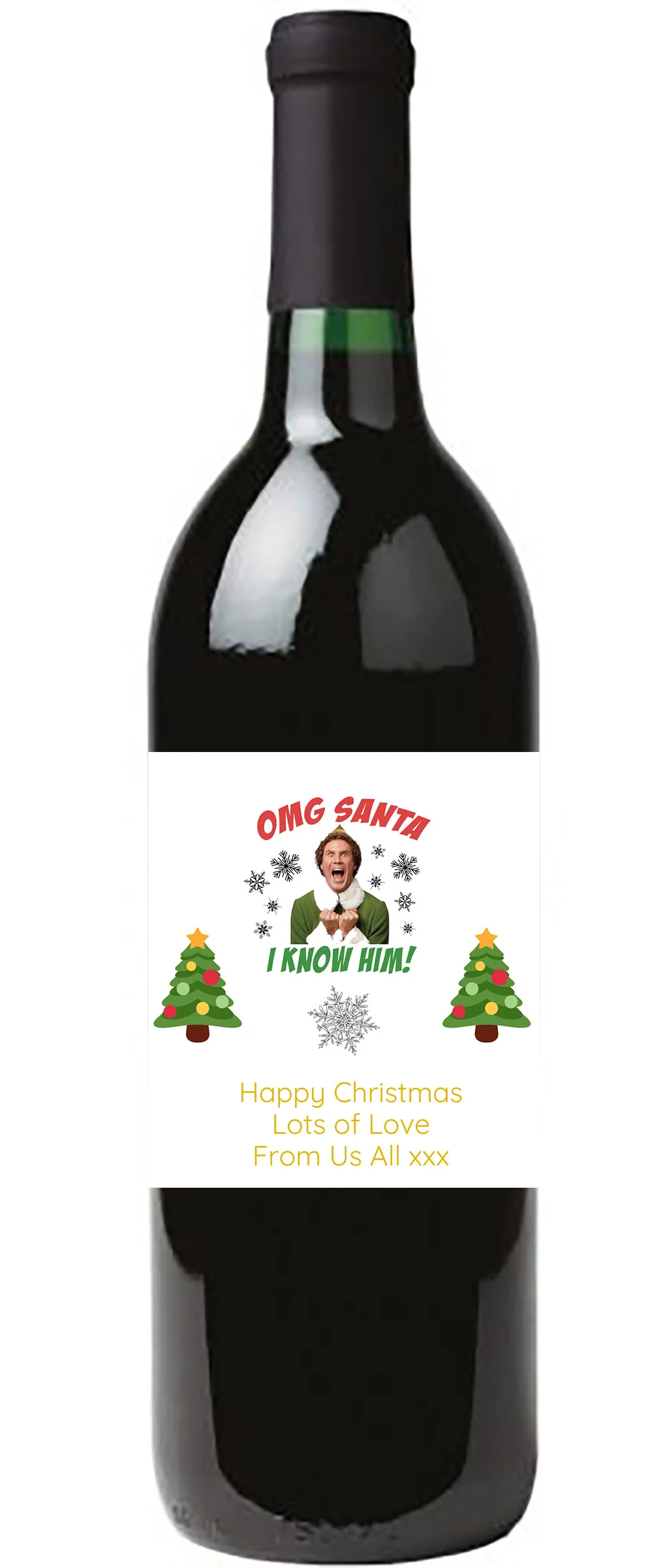 Personalised Wine Bottle Label - Christmas Elf Design - Image 2