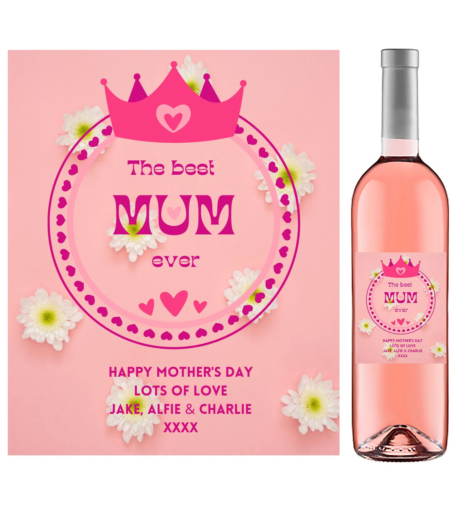 Personalised Wine Bottle Label - Mother´s Day Crown Design