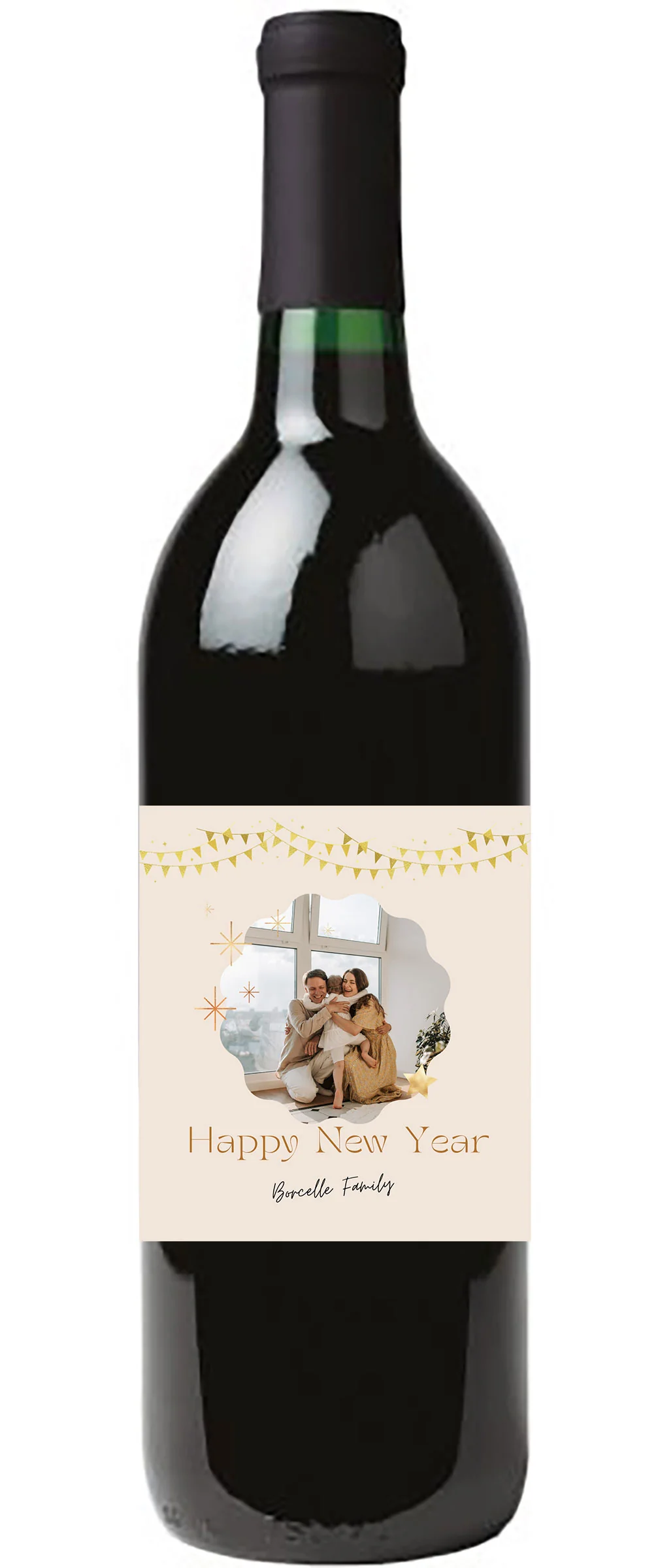 Personalised Wine Bottle Label - New Year Photo Design - Image 2