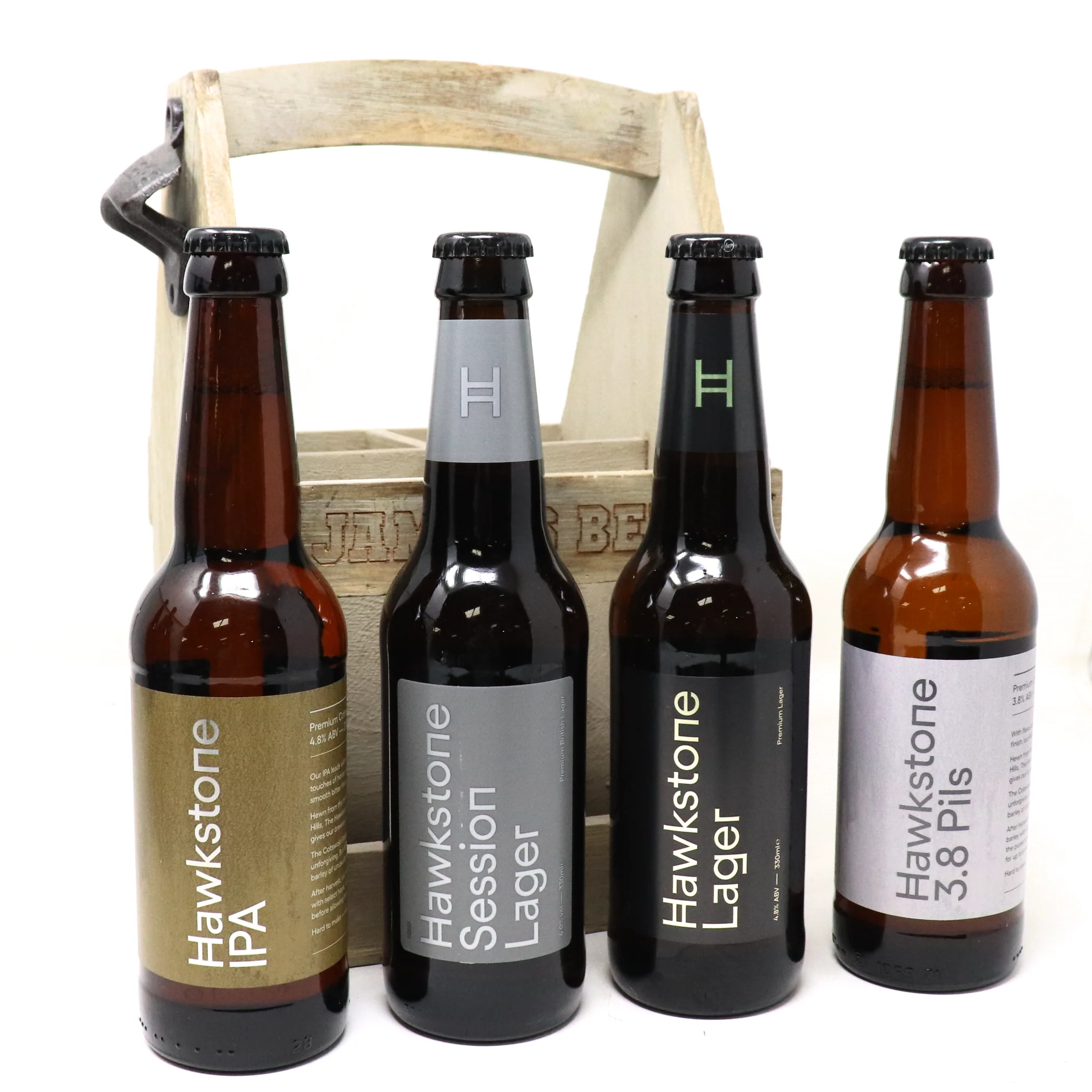 Personalised Wooden Bottle Carrier & 4 Bottles of Hawkstone Beer Gift Set - Image 2